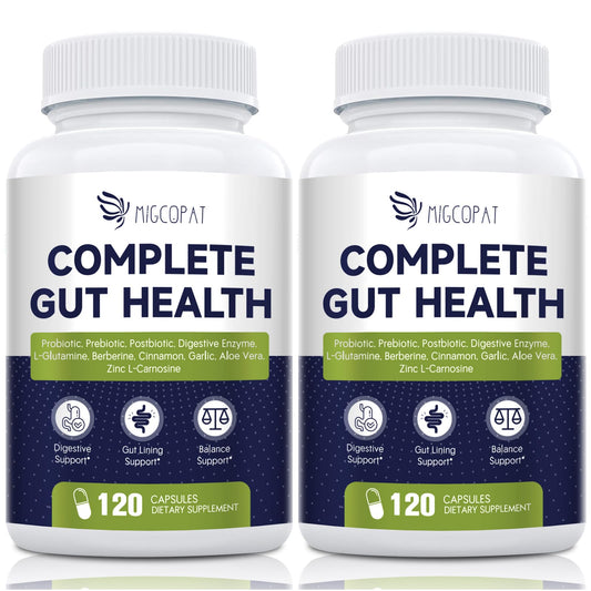 Migcopat Probiotics capsules in a bottle, designed for daily digestive balance.