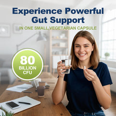 Migcopat Probiotics two capsules per day concept illustrated for gentle daily use.