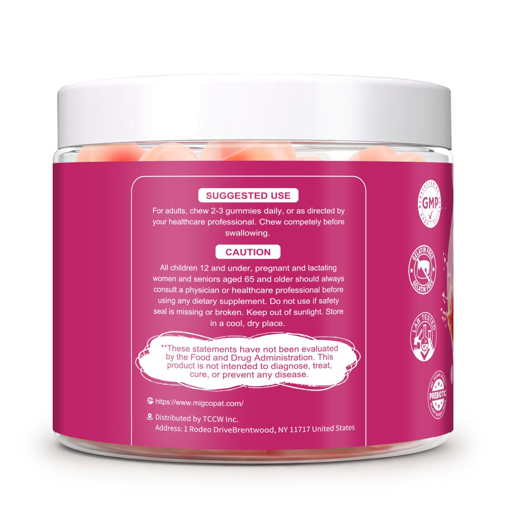 Migcopat sugar-free gummies packaging design for on-the-go routine.
