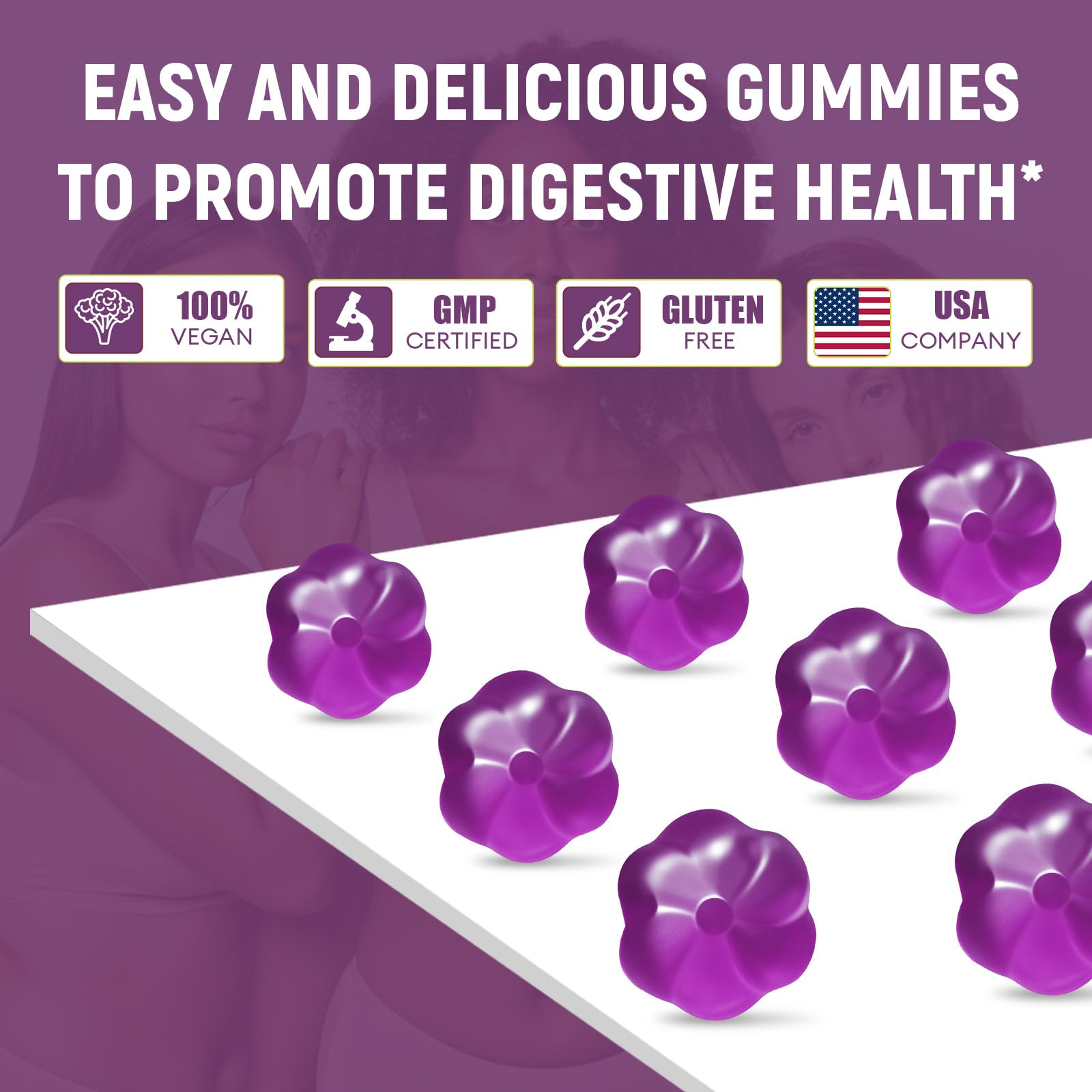 Migcopat sugar-free vegan gummies display guilt-free daily snack option.