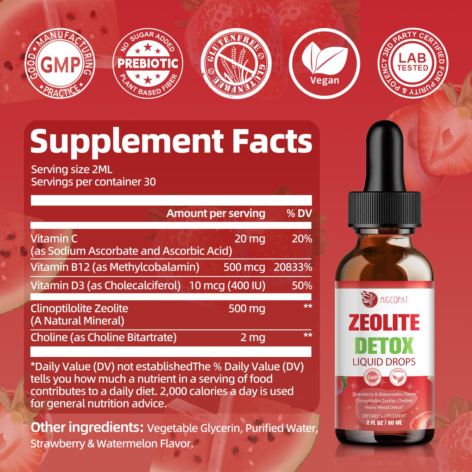 Migcopat Zeolite Detox Liquid Drops mixed with water for versatile use
