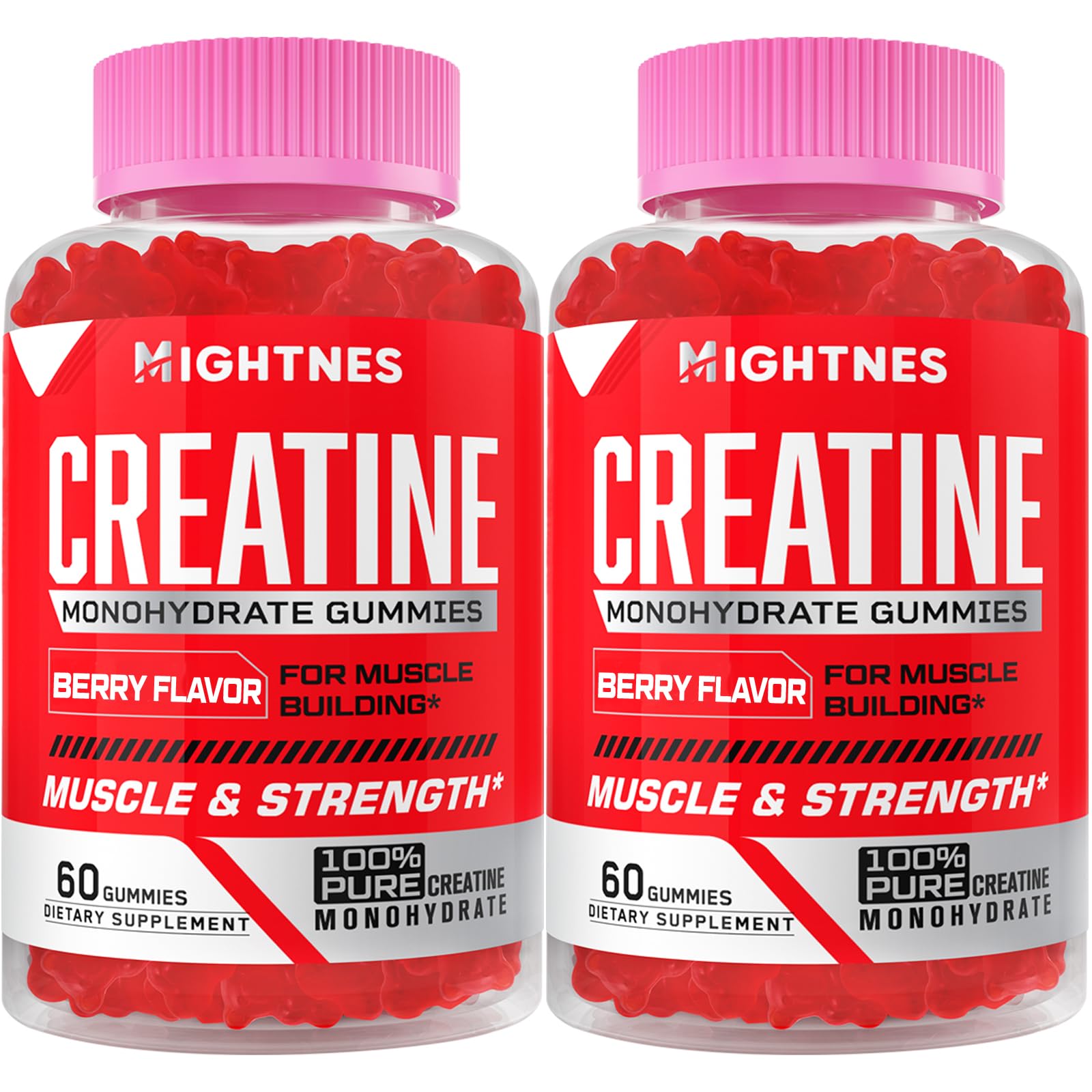 Mightnes Creatine Gummies bottle front for convenient pre workout fuel
