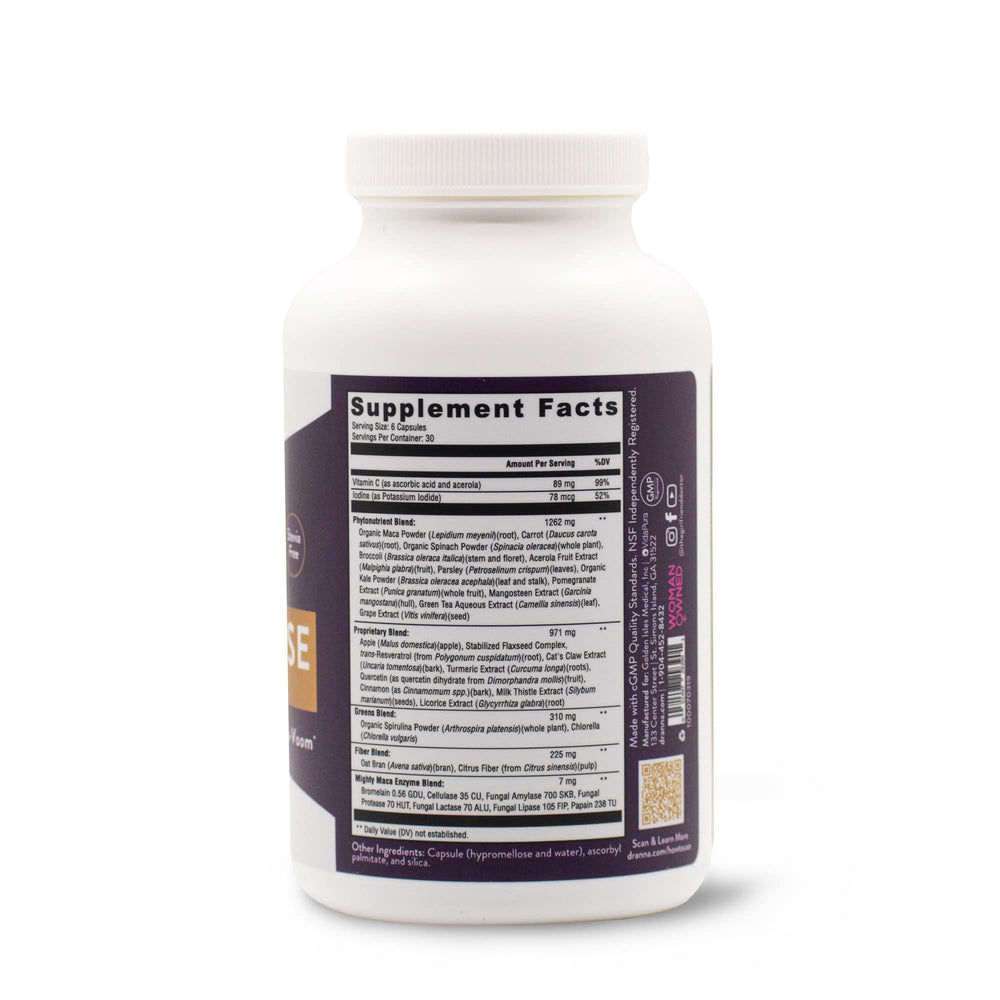Mighty Maca ashwagandha maca blend close-up shows adaptogens for balance.