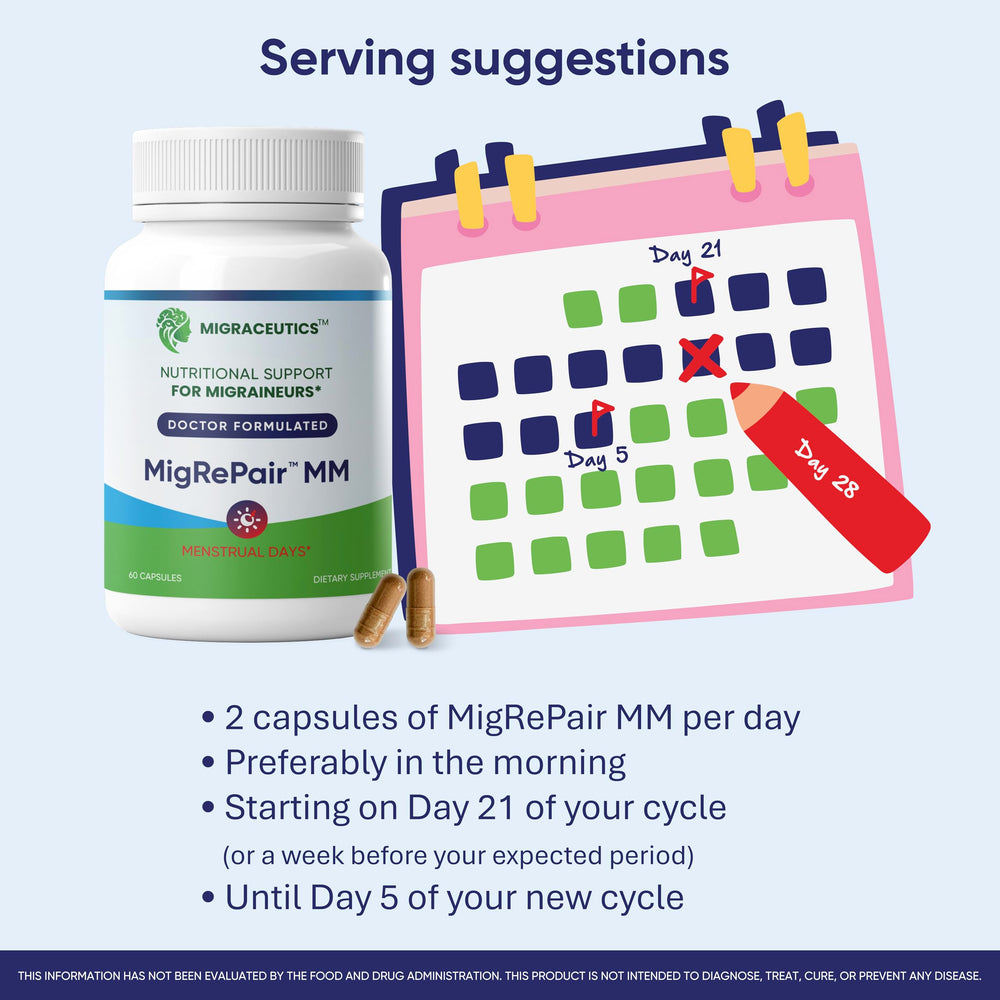 Close-up of MigRePair MM capsules for easy daily menstrual migraine relief