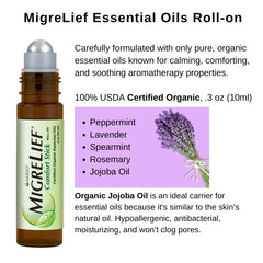 MigreLief Comfort Stick roll-on with essential oils for quick calming relief.
