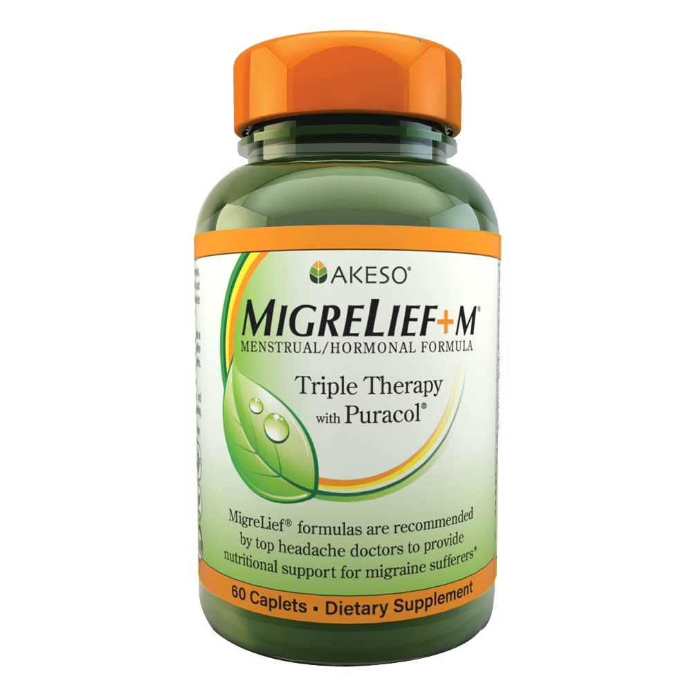 MigreLief+M bottle pour shows easy daily dosing for women's migraine support.