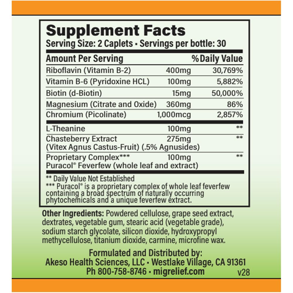 MigreLief+M ingredients graphic on bottle emphasizes triple therapy nutrition.