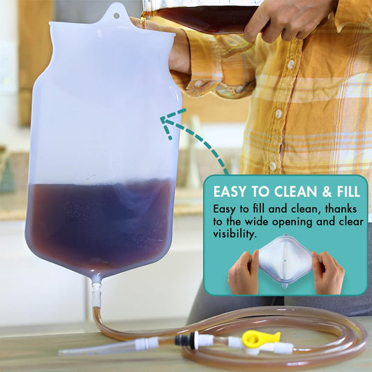 Mikacare Enema Bag Kit 6ft silicone tubing, flexible for comfortable at-home use.