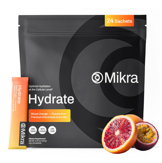Mikra Hydrate Blood Orange Passionfruit packet for on-the-go workouts