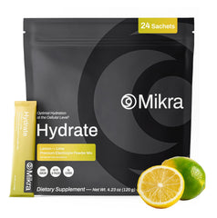 Mikra Hydrate lemon-lime packet for quick daily hydration and refreshing flavor.