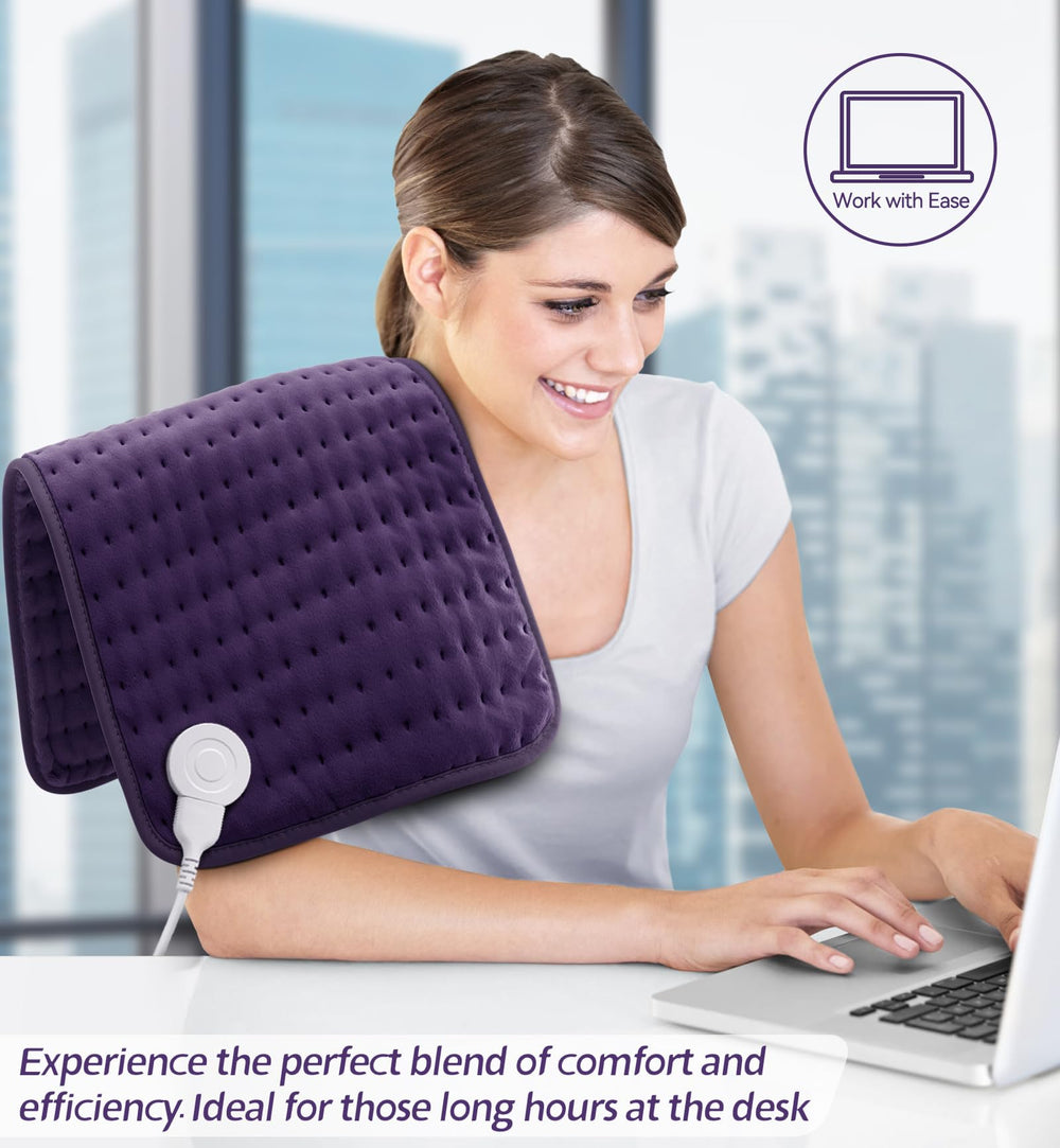 MIKRALE pad demonstrates moist heat option for deeper comfort on tense areas.