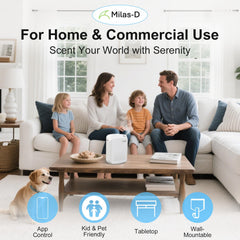 Milas-D waterless diffuser app control demonstrates Bluetooth scheduling.