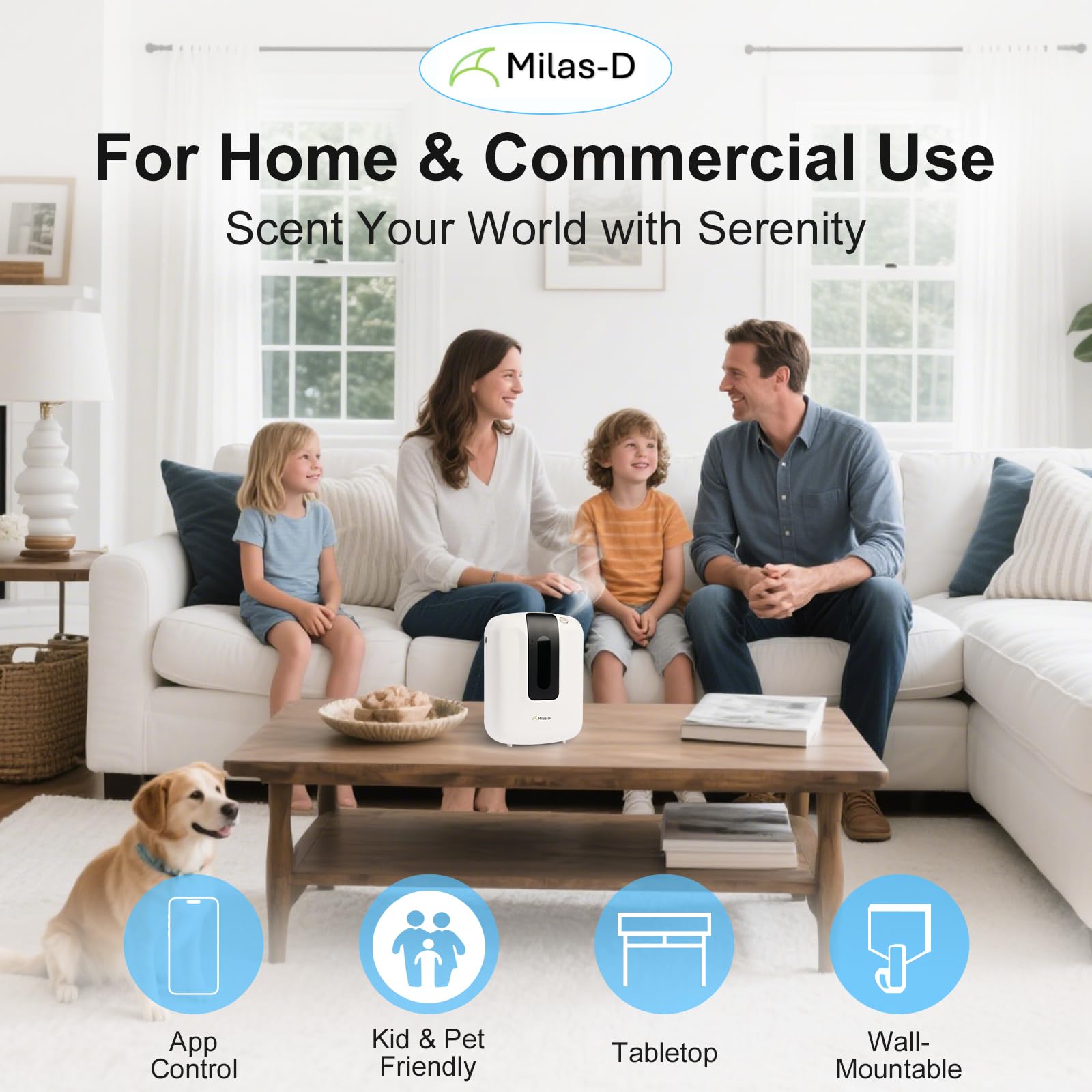 Milas-D Waterless Diffuser wall-mount, discreet scenting in any room