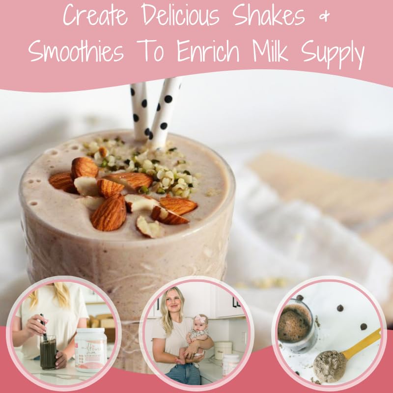 Milk Dust lactation scoop and tub for quick, nutritious shakes.