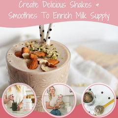 Milk Dust lactation scoop and tub for quick, nutritious shakes.
