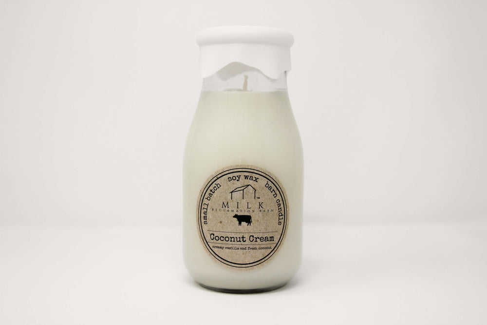 Milk Reclamation Barn coconut cream milk bottle candle enhances cozy farmhouse ambiance