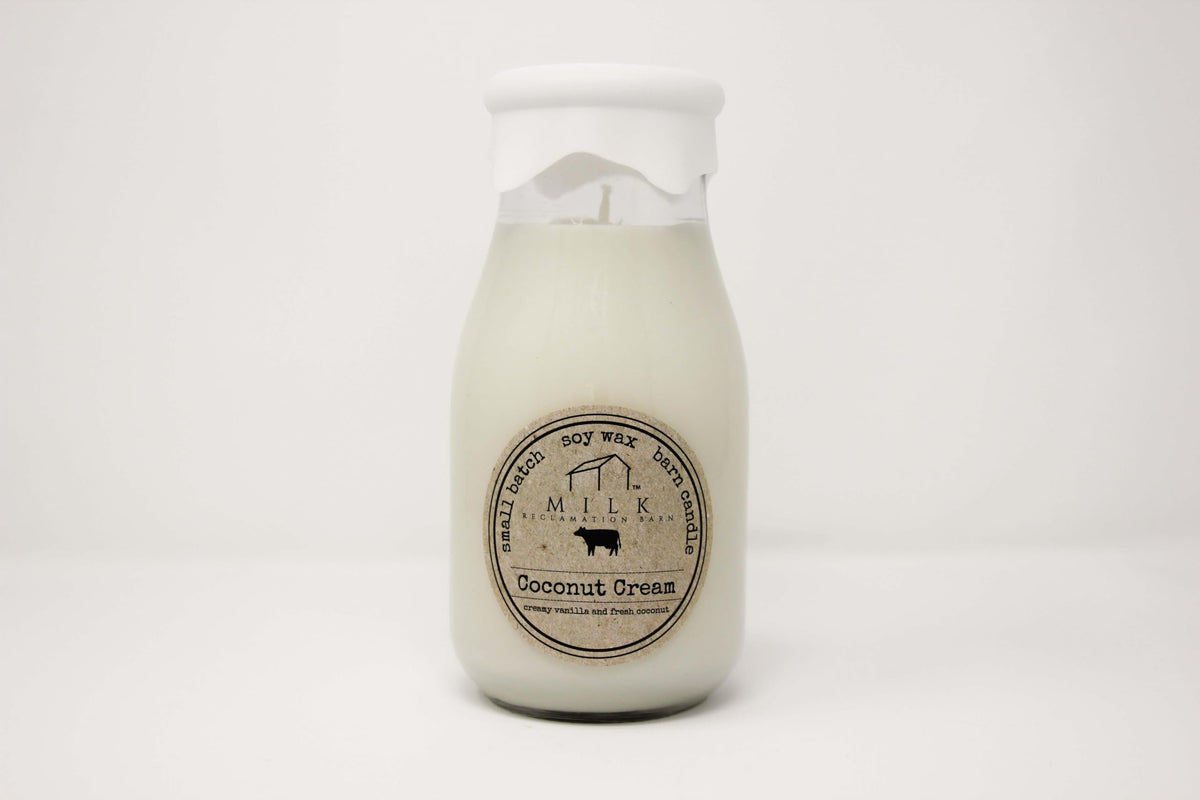 Milk Reclamation Barn coconut cream milk bottle candle enhances cozy farmhouse ambiance