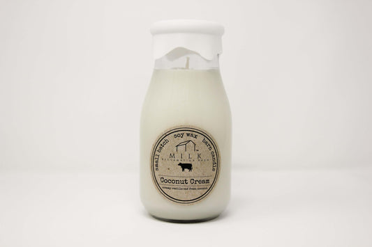 Milk Reclamation Barn coconut cream milk bottle candle enhances cozy farmhouse ambiance