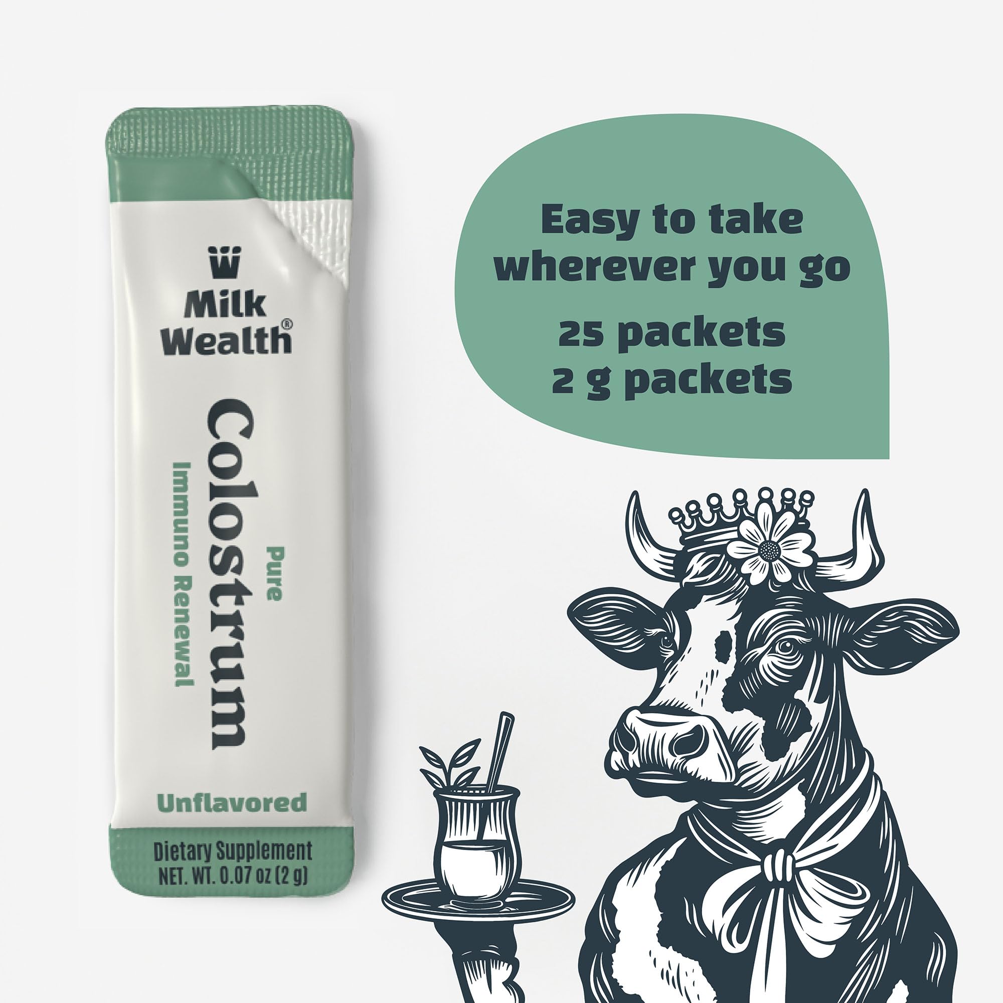 Milk Wealth freeze-dried colostrum powder highlighting diamond-like shine and nutrient preservation