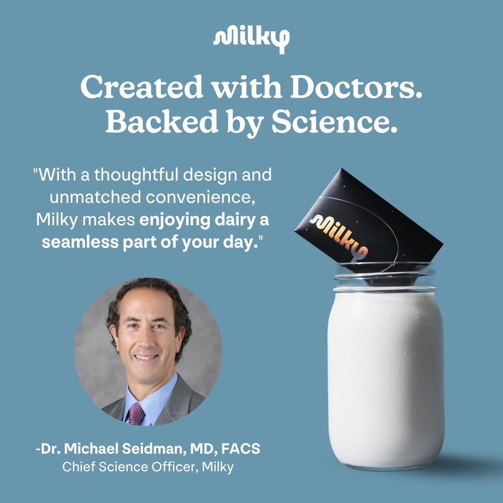 Milky all-natural ingredients emphasize a clean lactose digestion option.