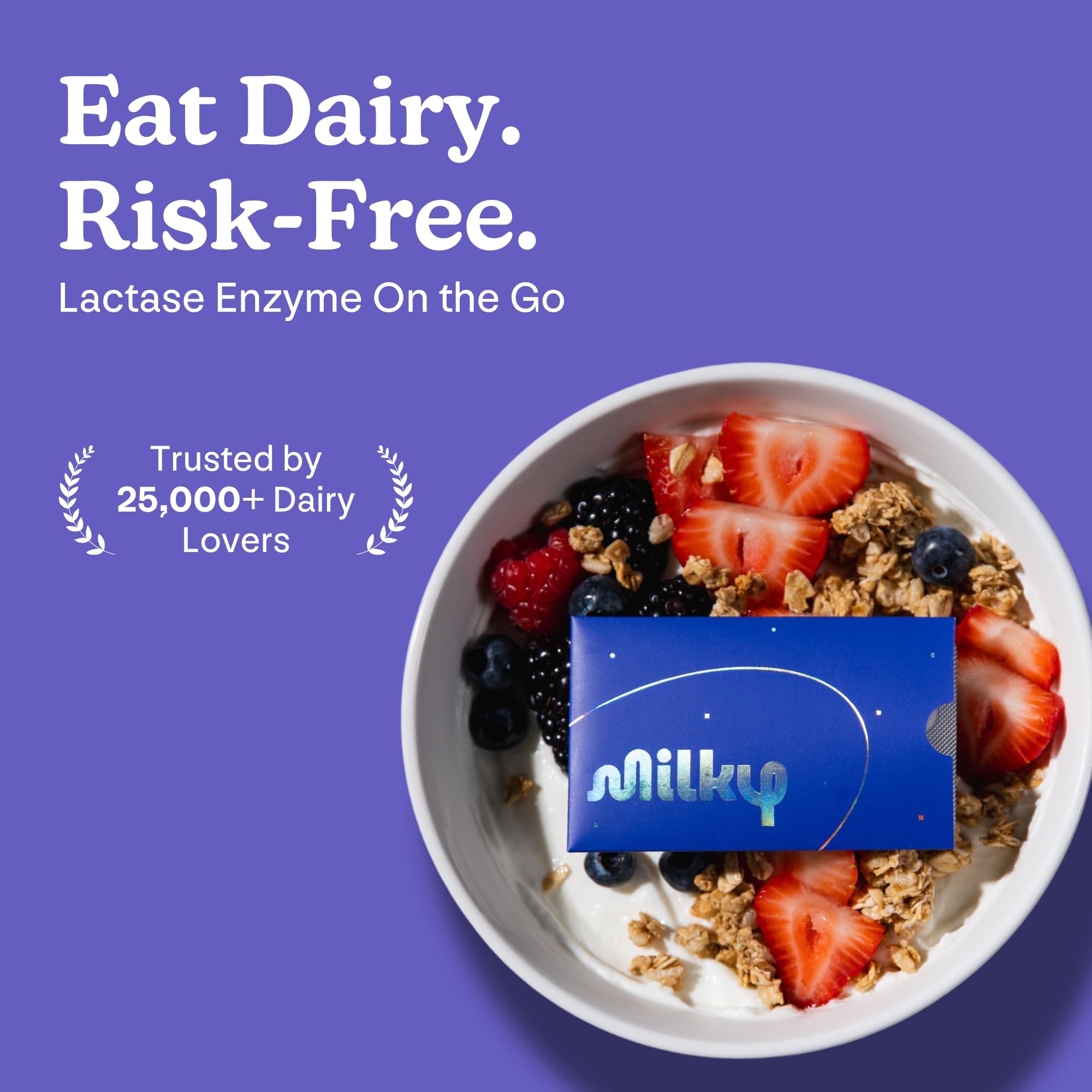 Milky lactase tablets show 10,800 FCC potency for easier lactose digestion.