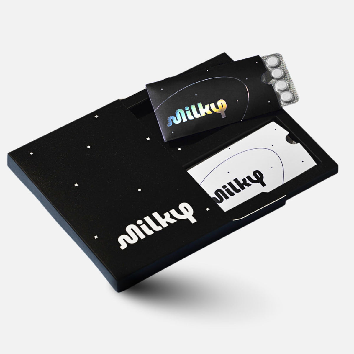 Milky Lactose Intolerance Pills front pack showing dairy relief in discreet packaging.