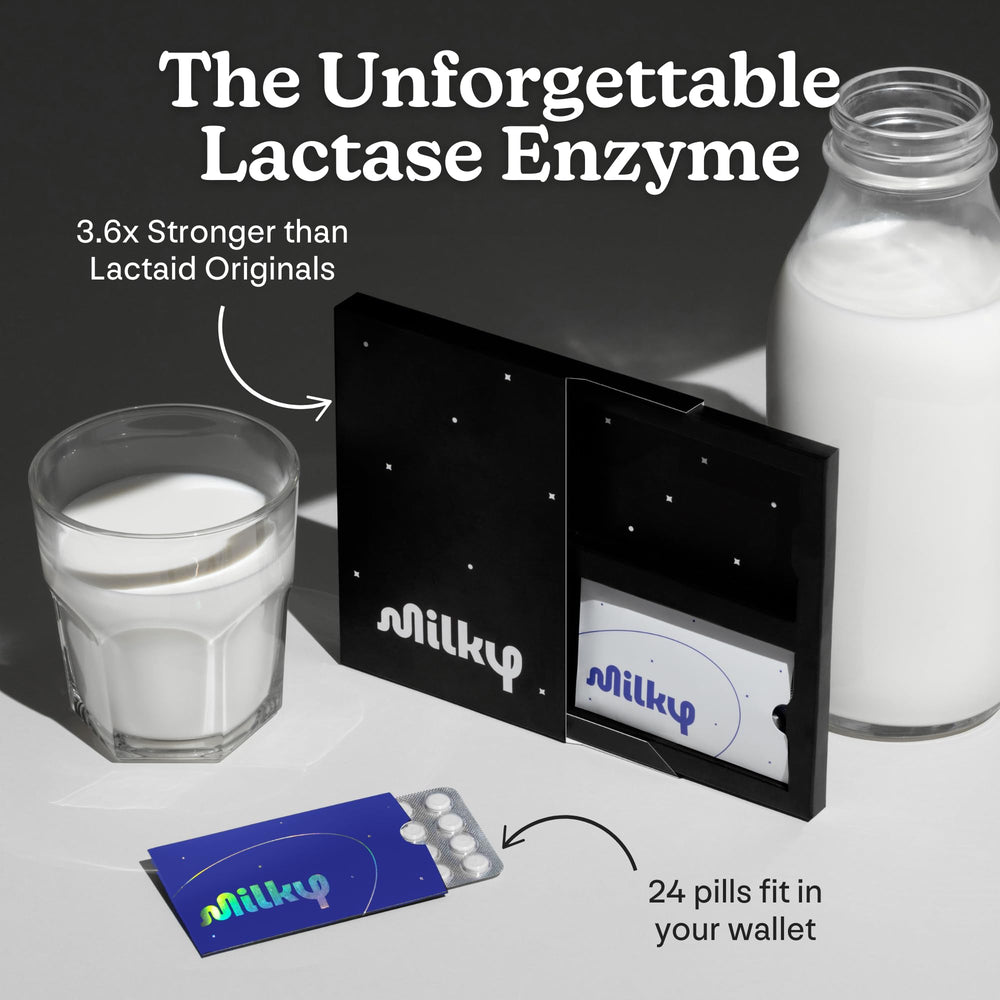 Milky packaging emphasizes natural ingredients and clean-label image.