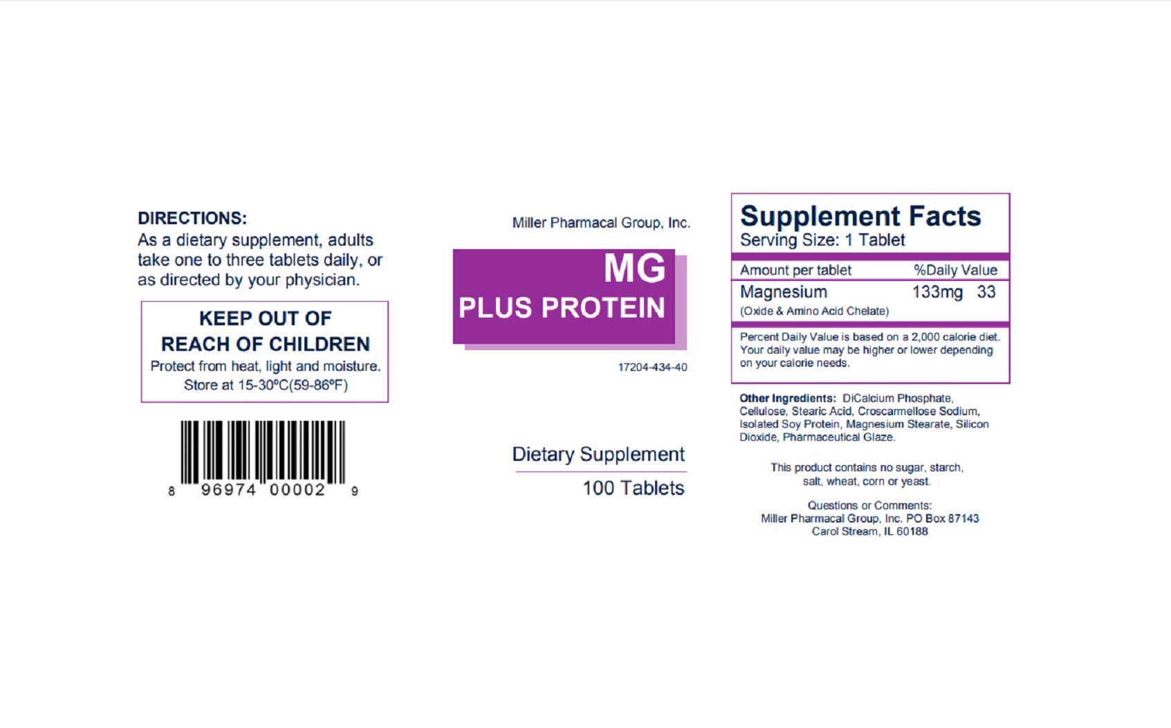Miller Mg Plus Protein tablets close-up showing the protein chelate formula