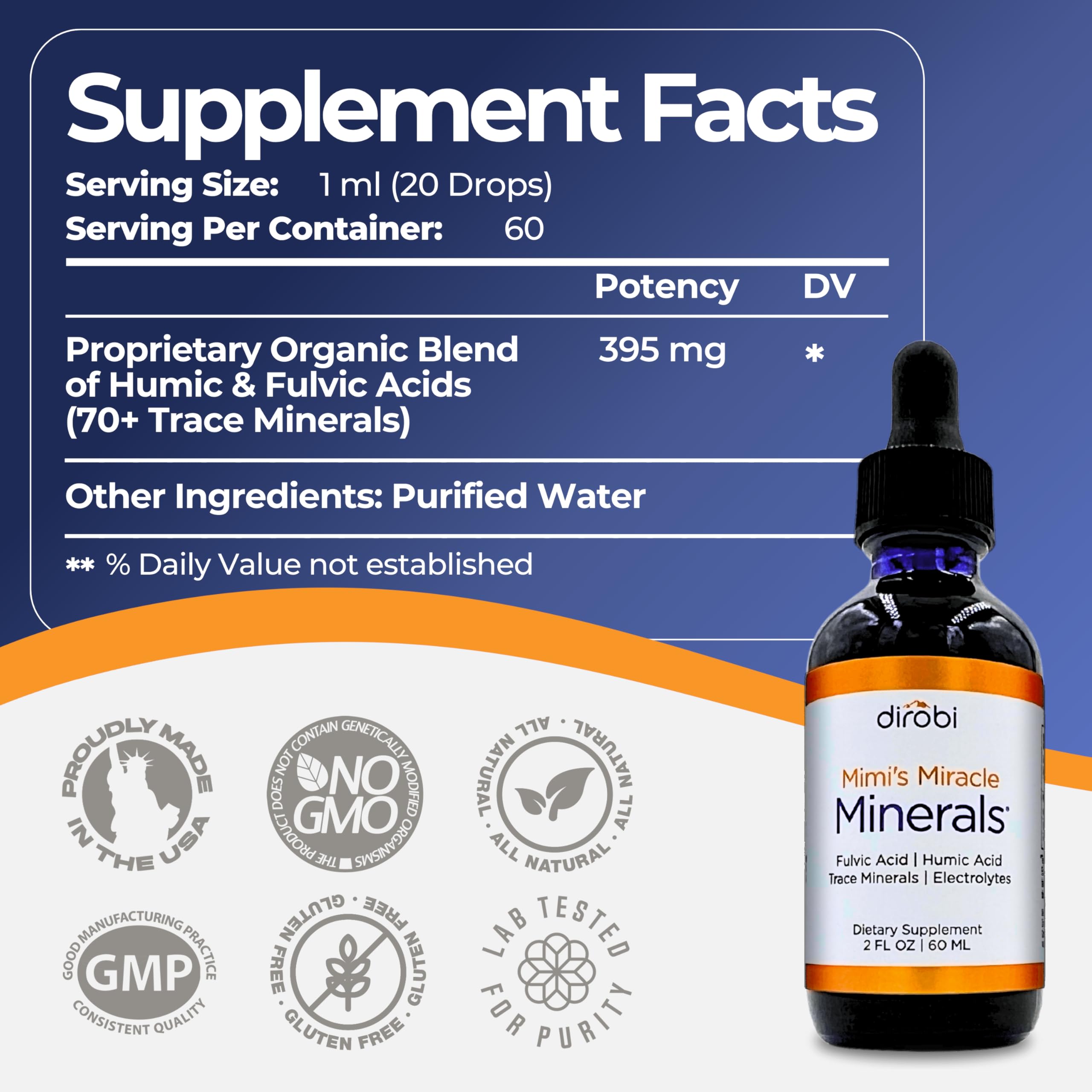 Mimi's Miracle Minerals pet dosing shows simple drops per day.