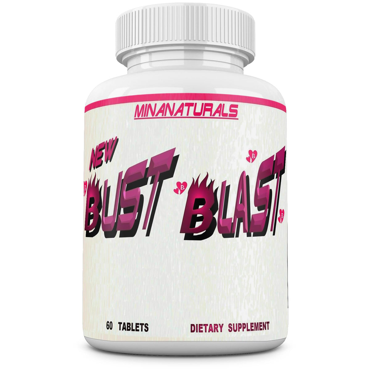 MINANATURALS Bust Blast bottle with capsules for daily use and potential fullness support.