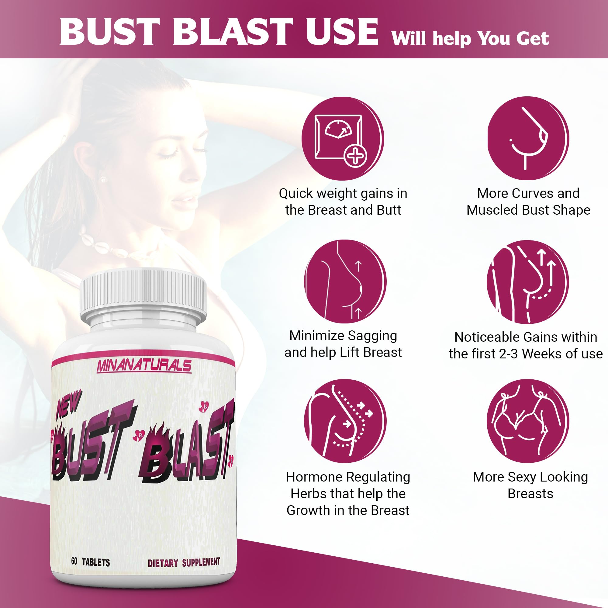 MINANATURALS Bust Blast capsules on a clean surface suggesting a simple routine for gradual improvements.