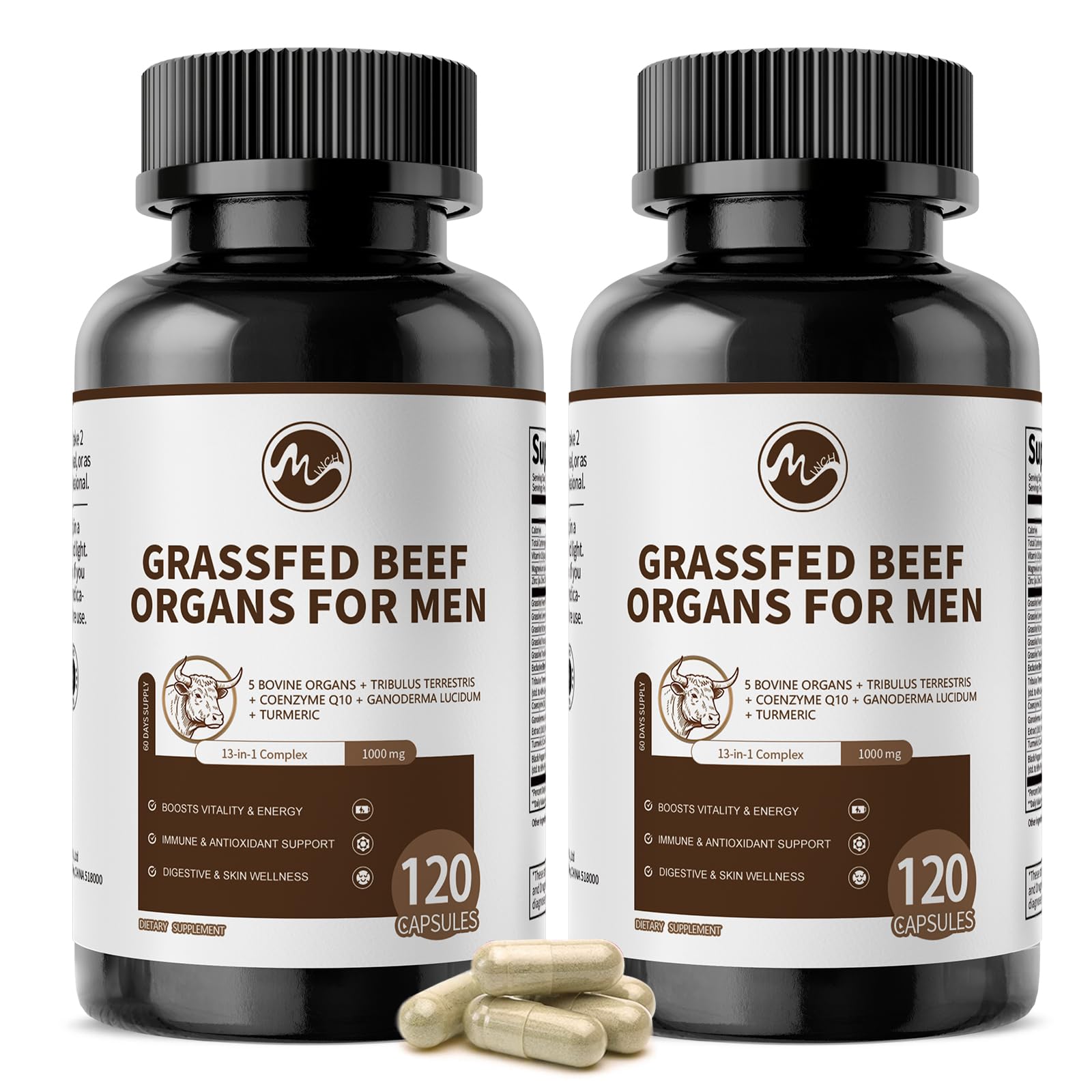 Minch Beef Organs supplement bottle with 240 capsules for daily vitality.