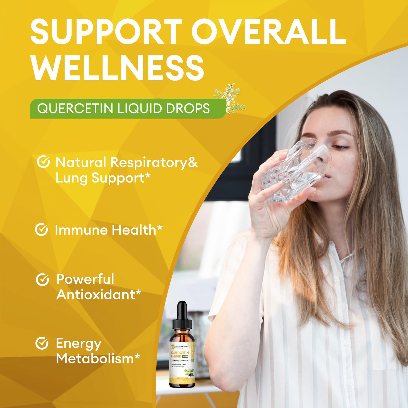 Minch Quercetin Liquid Drops label highlights 5-in-1 formula