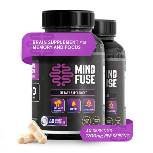 Mind Fuse 2-pack memory booster capsules with Lion's Mane and Omega-3 for focus support