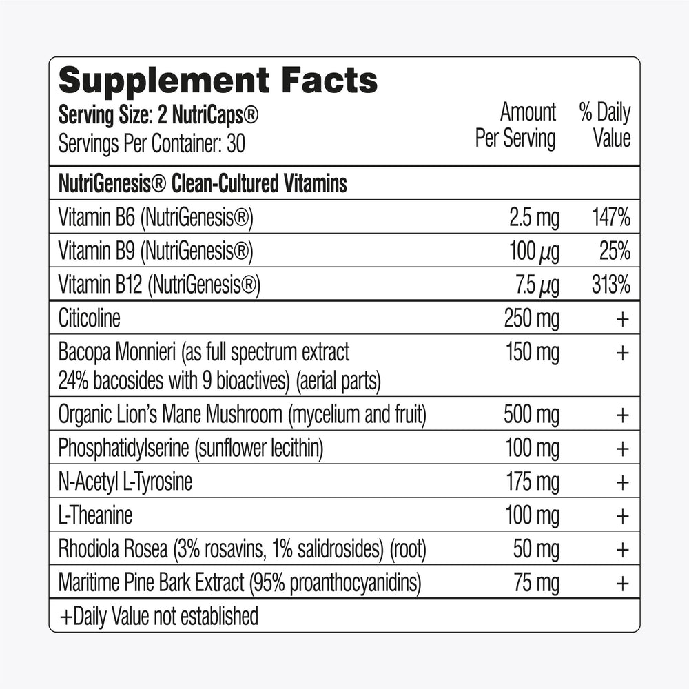 Label detail shows Citicoline and L-Theanine, supporting brain function