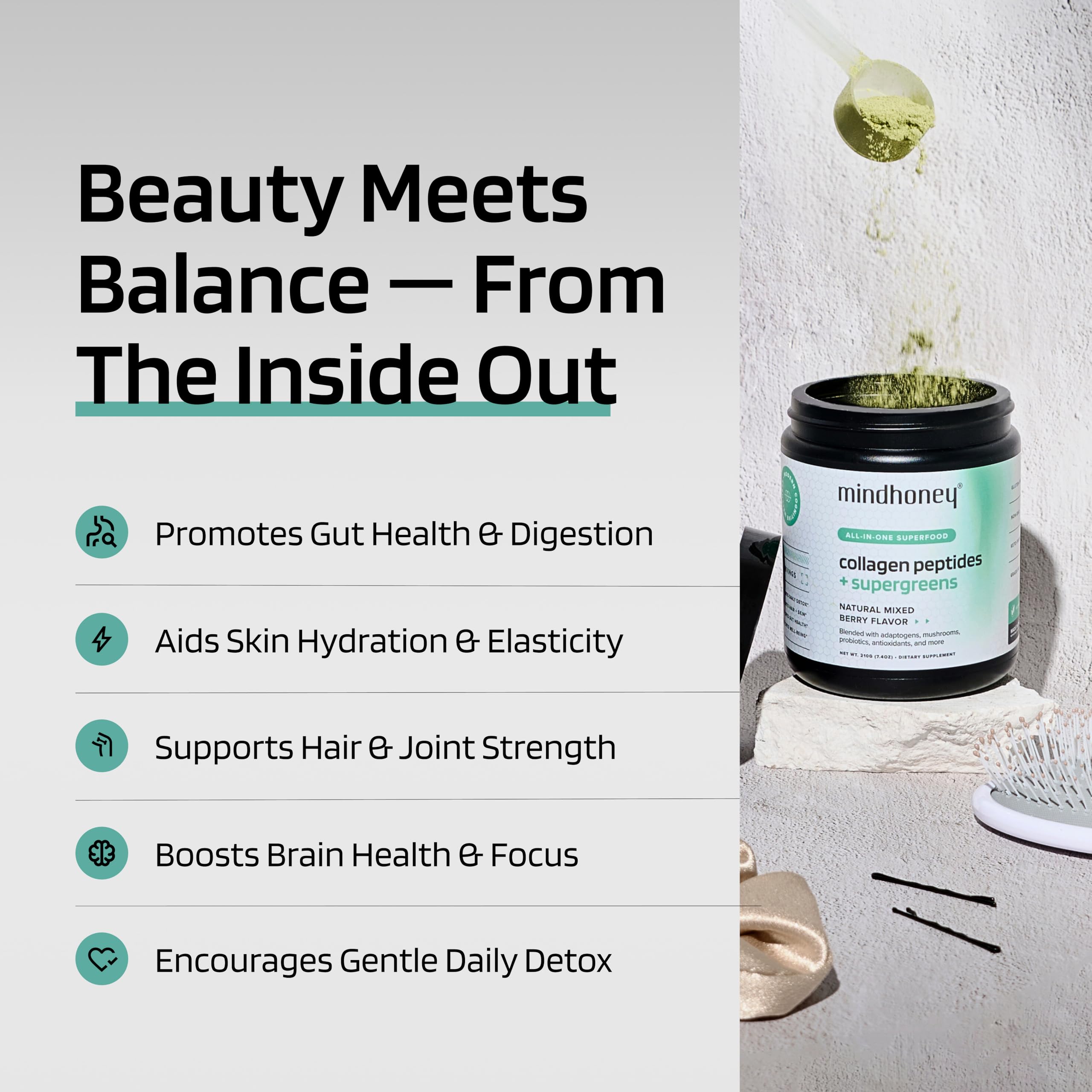 Mindhoney label on jar emphasizes clean ingredients and premium quality.