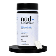 MindHONEY NAD+ bottle front showing premium 500 mg brain support.