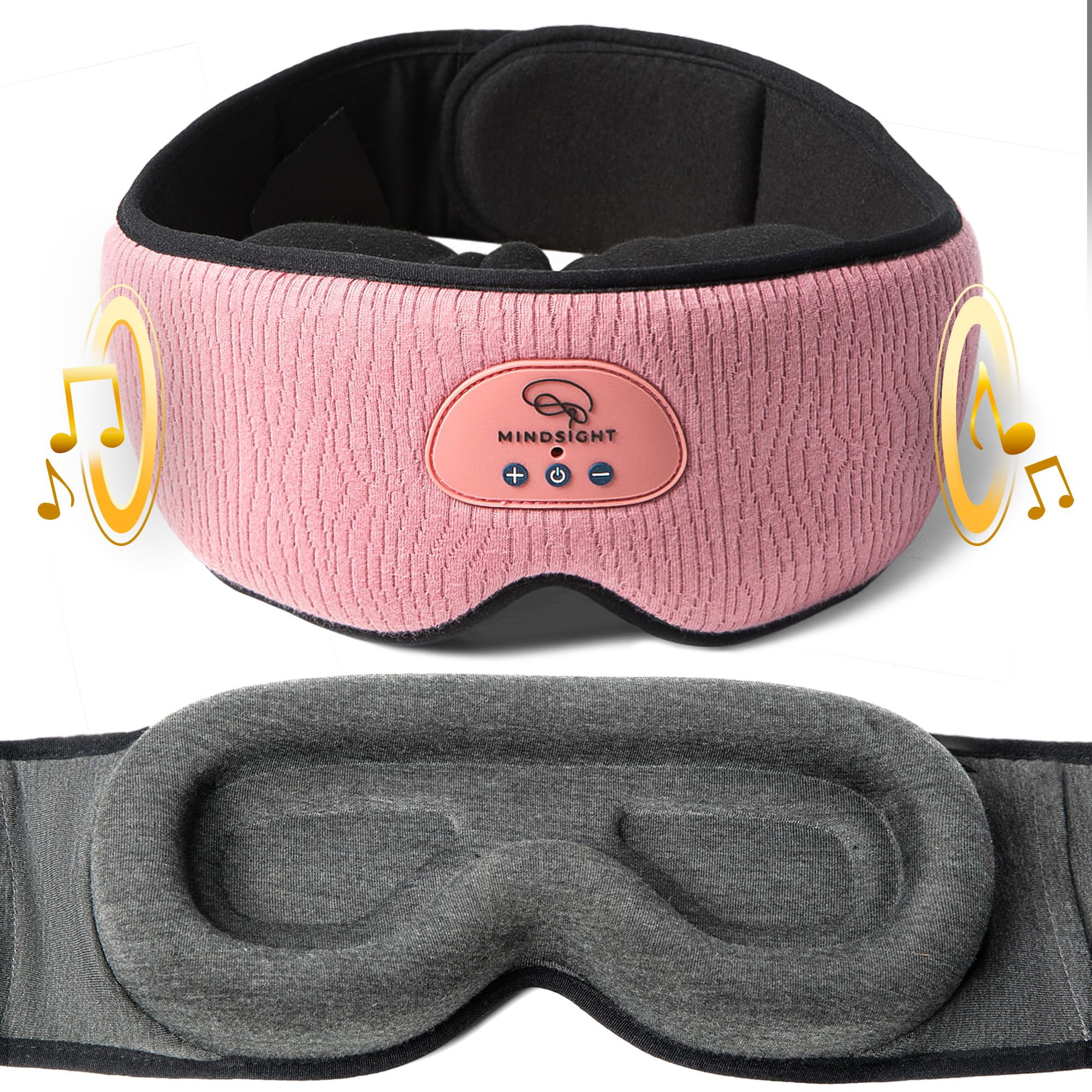 Mindsight DriftBand sleep mask with blackout fabric blocks light for deeper rest.