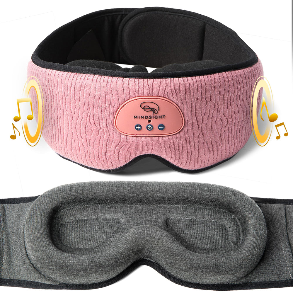 Mindsight DriftBand sleep mask with blackout fabric blocks light for deeper rest.
