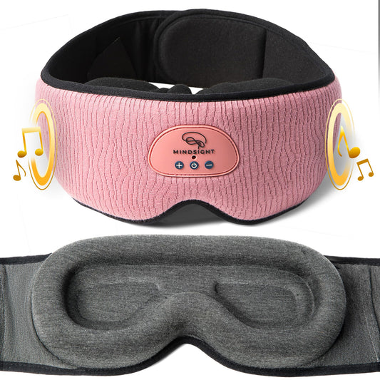 Mindsight DriftBand sleep mask with blackout fabric blocks light for deeper rest.