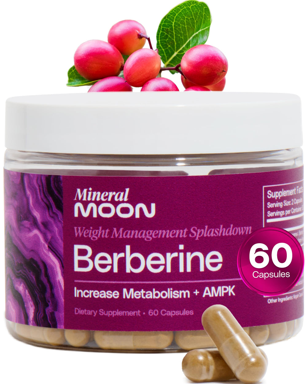 Mineral Moon berberine capsules in bottle support daily wellness routine.
