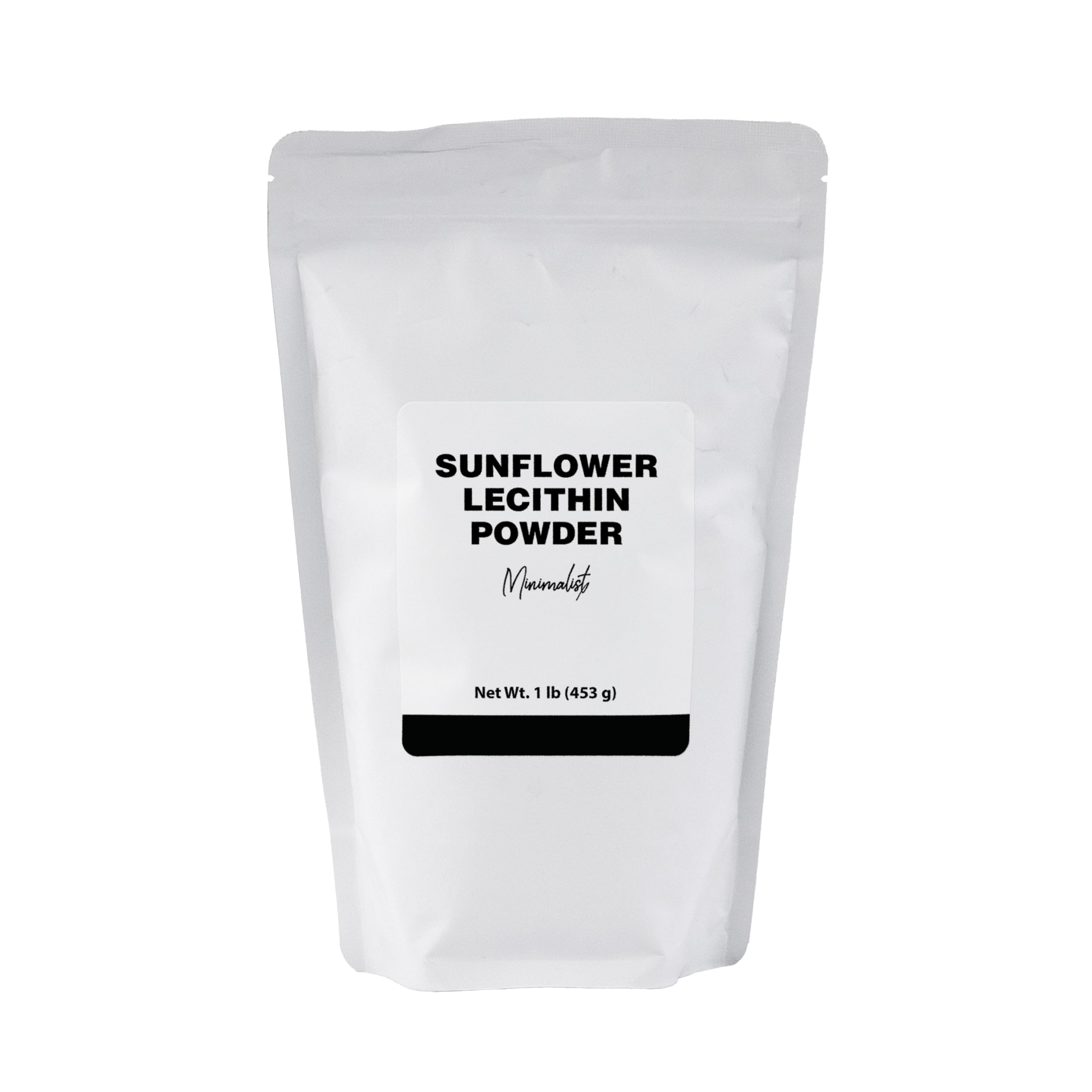 Minimalist Sunflower Lecithin Powder in a resealable bag for convenient storage and use.