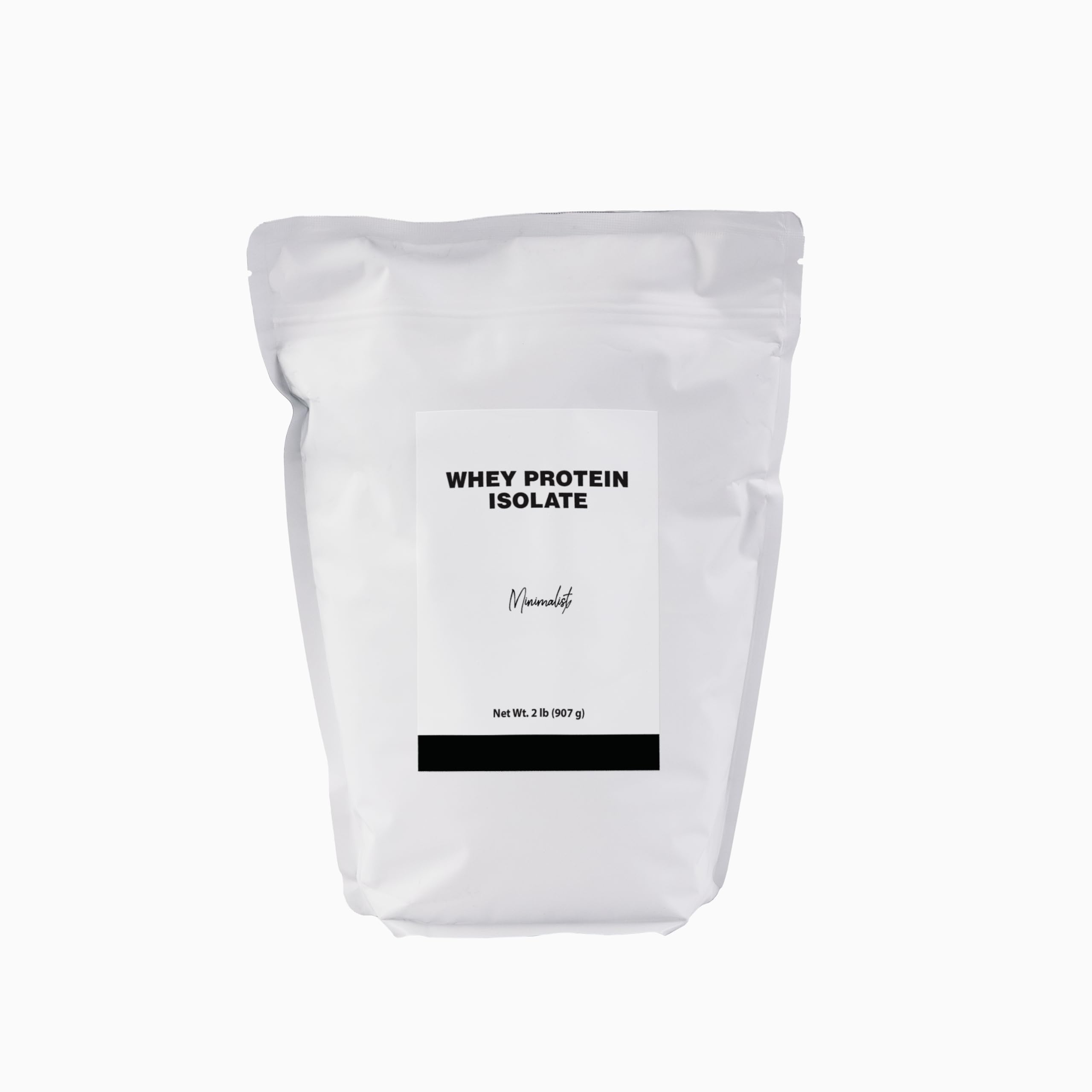 Minimalist Whey Protein Isolate 90 bag front shows resealable packaging for easy storage.