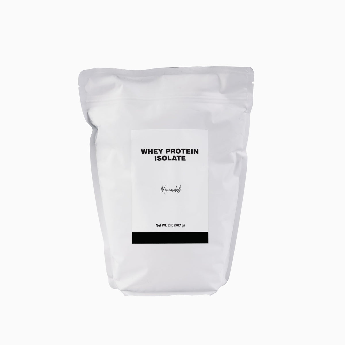 Minimalist Whey Protein Isolate 90 bag front shows resealable packaging for easy storage.