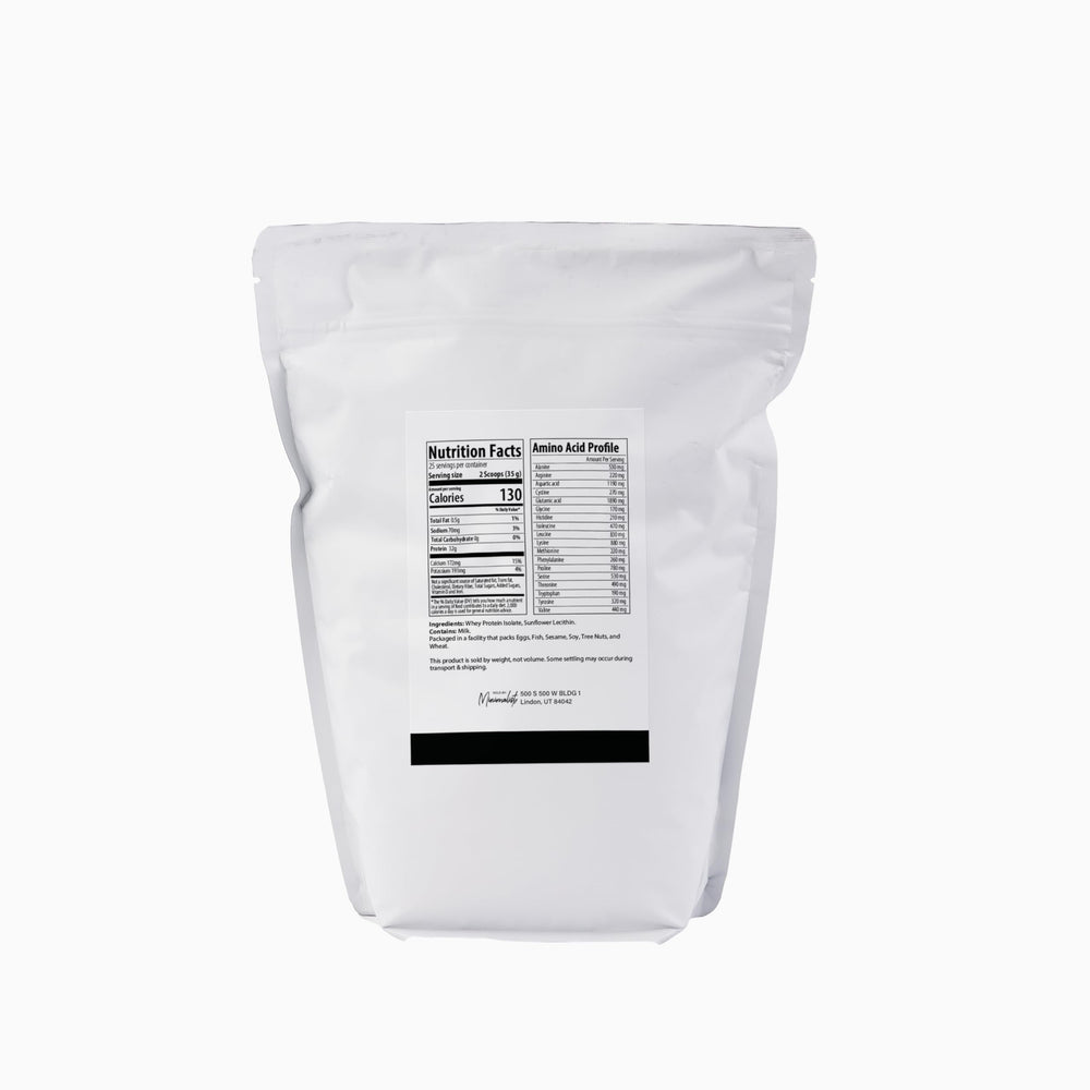 Minimalist Whey Protein Isolate 90 bag seal close-up emphasizes freshness and convenience.
