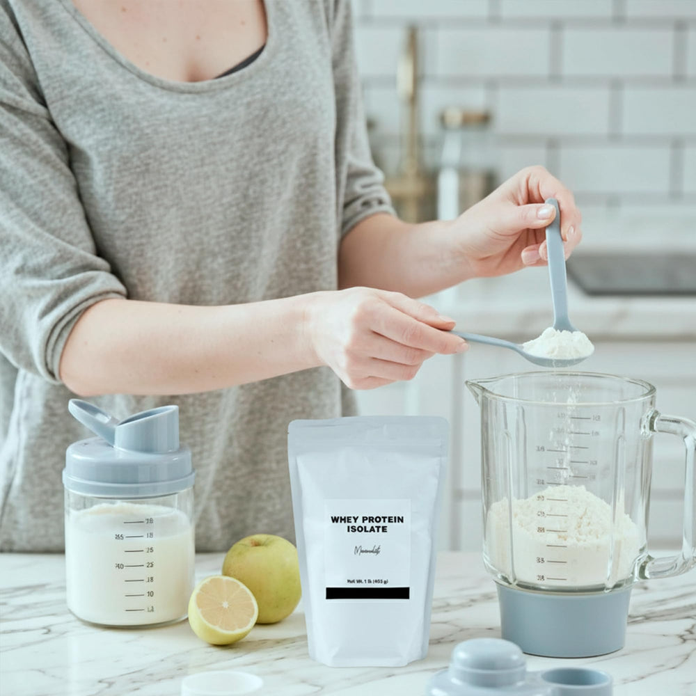Minimalist Whey Protein Isolate 90 unflavored powder ready to mix effortlessly.