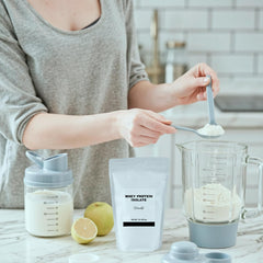Minimalist Whey Protein Isolate 90 unflavored powder ready to mix effortlessly.