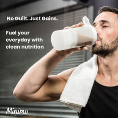 Minimo Nutrition vanilla whey closeup emphasizes natural flavor and quality ingredients.