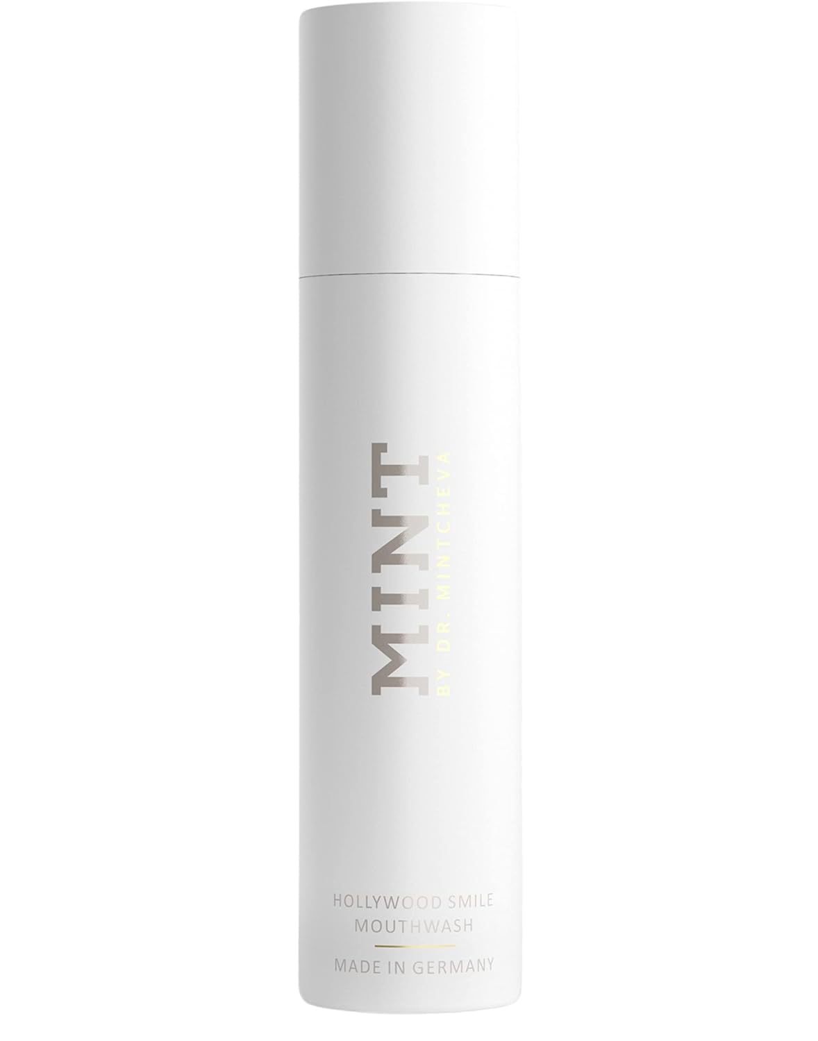Mint by Dr. Mintcheva Hollywood Smile bottle showcases gentle whitening in a sleek design.