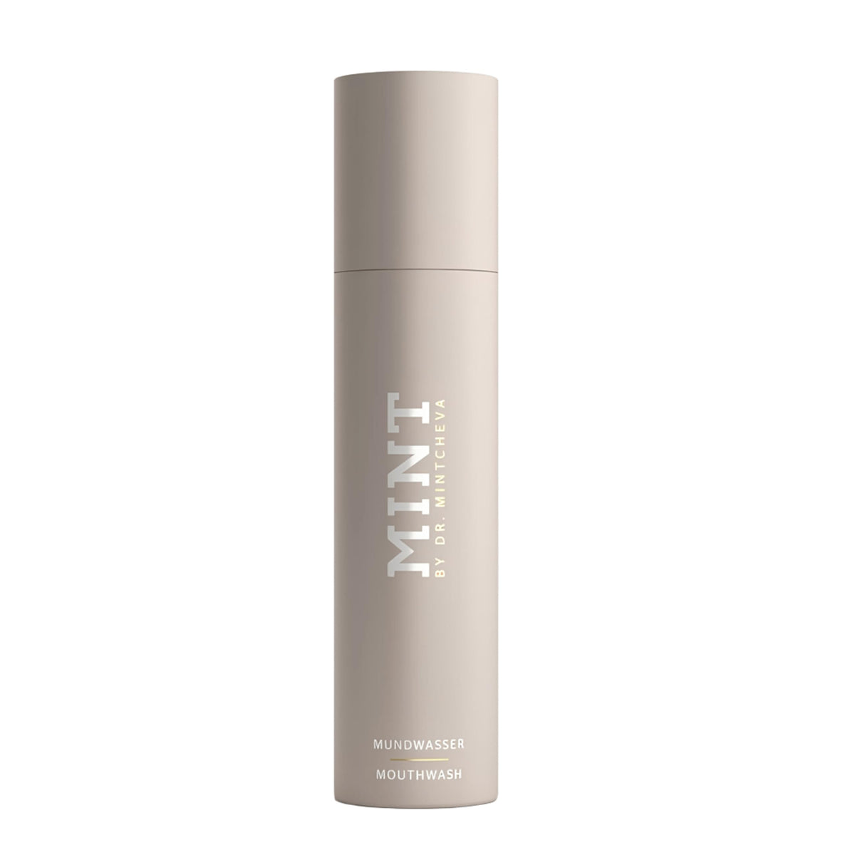 MINT by Dr. Mintcheva mouthwash bottle front view highlighting whitening benefits.
